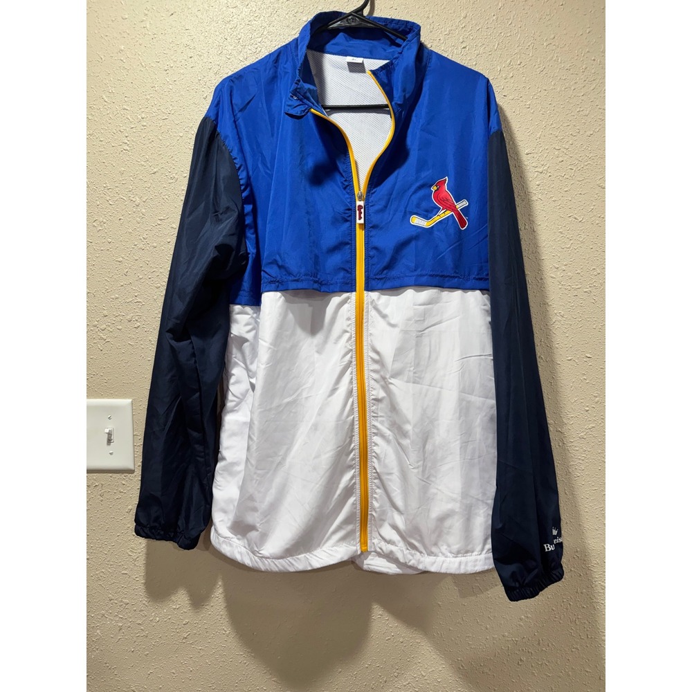 St Louis Cardinals Blues Crossover Windbreaker Jacket Mens XL Budweiser Blue